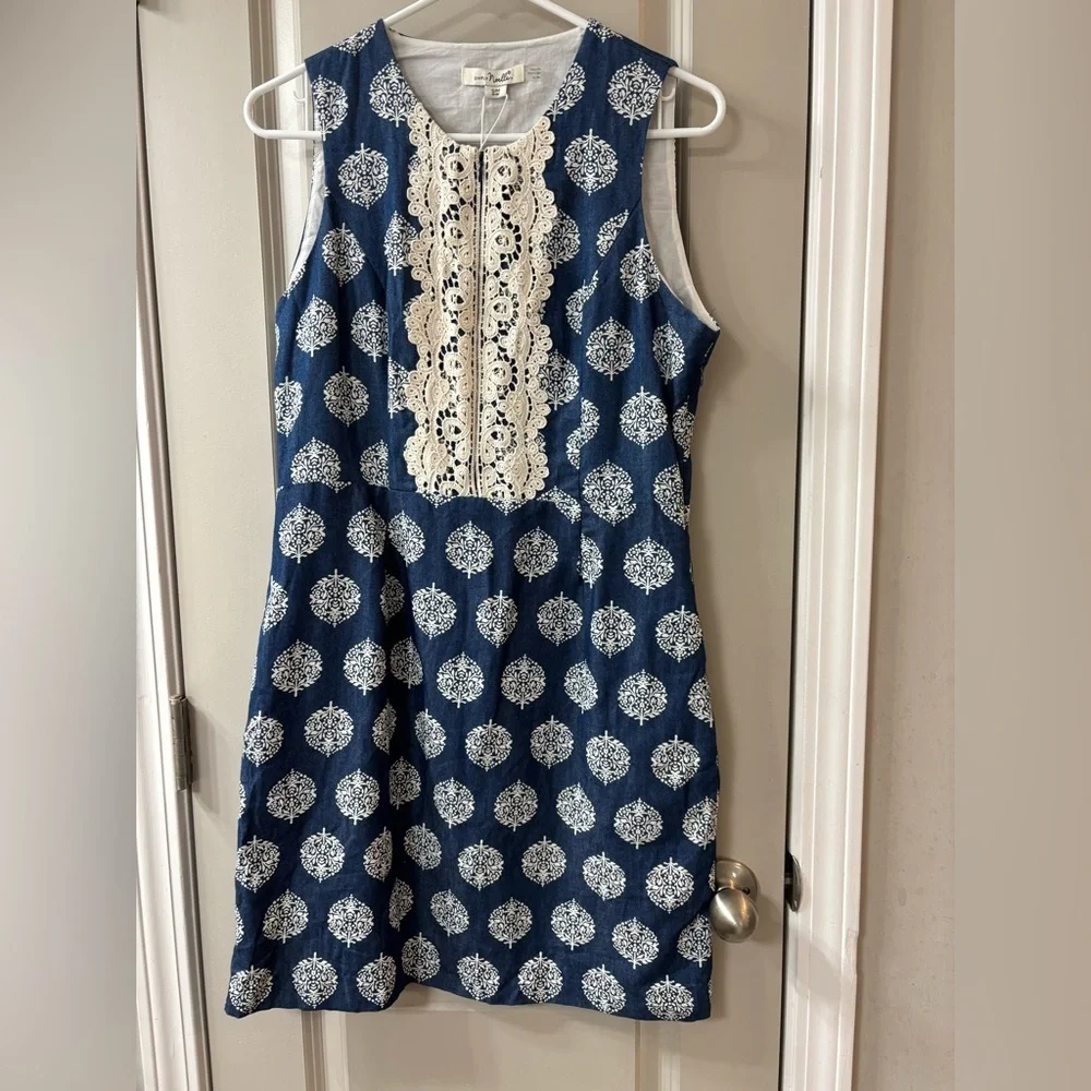 Simply Noelle Navy and Cream Lace Dress - Picture 1 of 5
